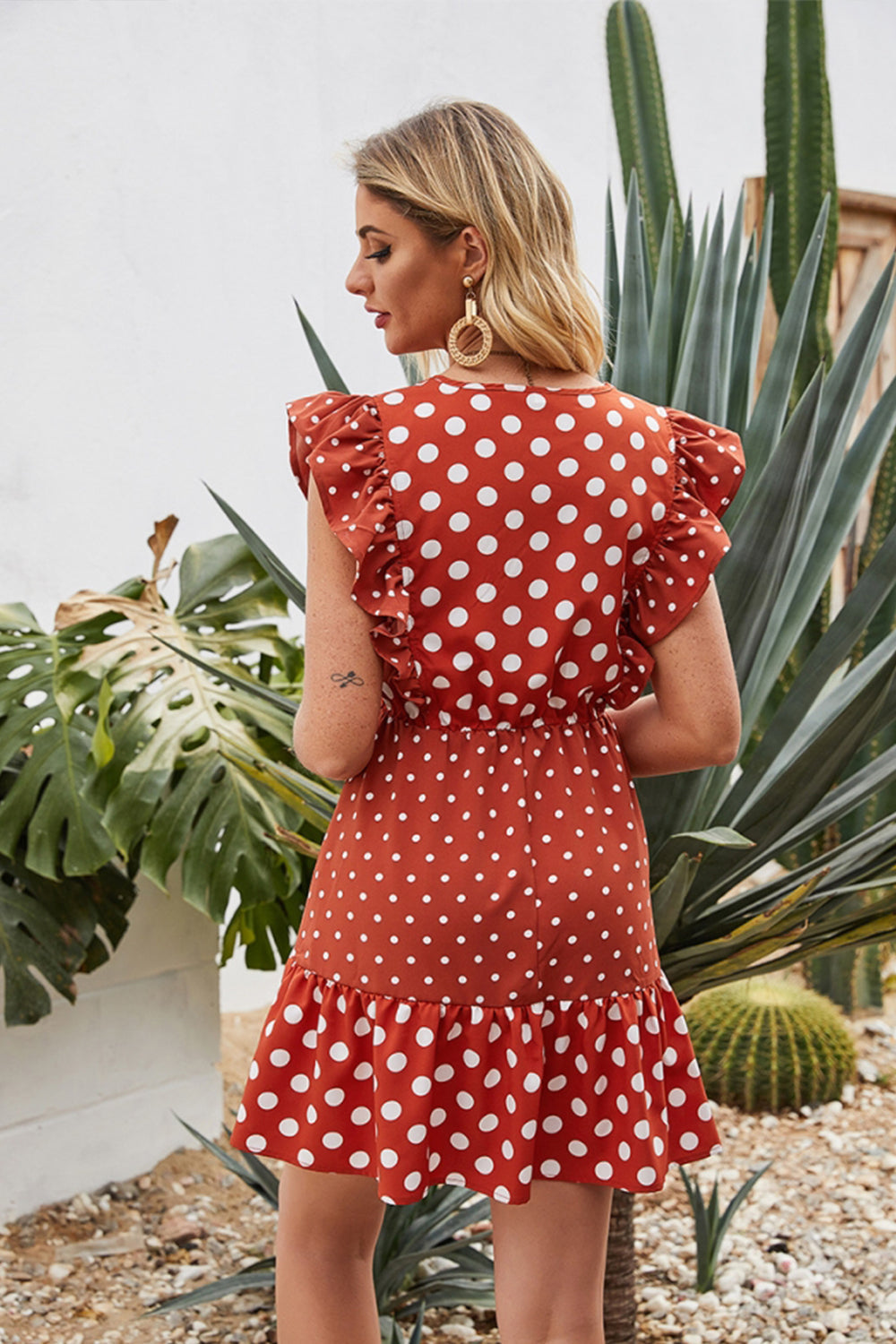 Polka Dot Stitching Ruffle Dress - Fashionpara