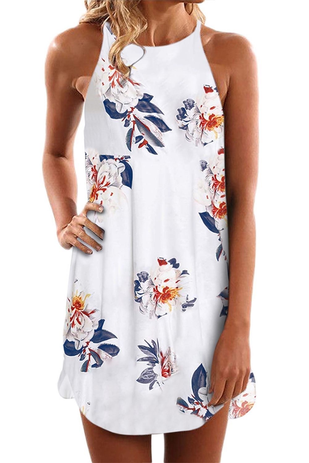 Strap Palm Leaf Print Bohemian Dress - Fashionpara