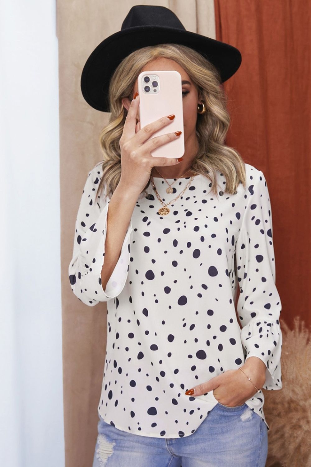 Polka Dot Print Chiffon Shirt