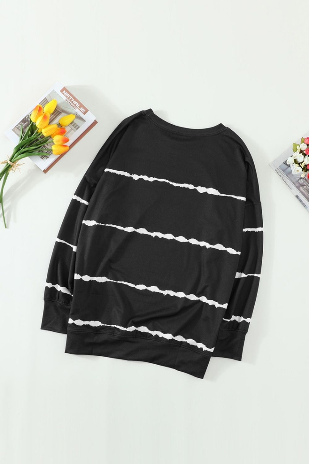 Hoodless Striped Printed Sweatshirt