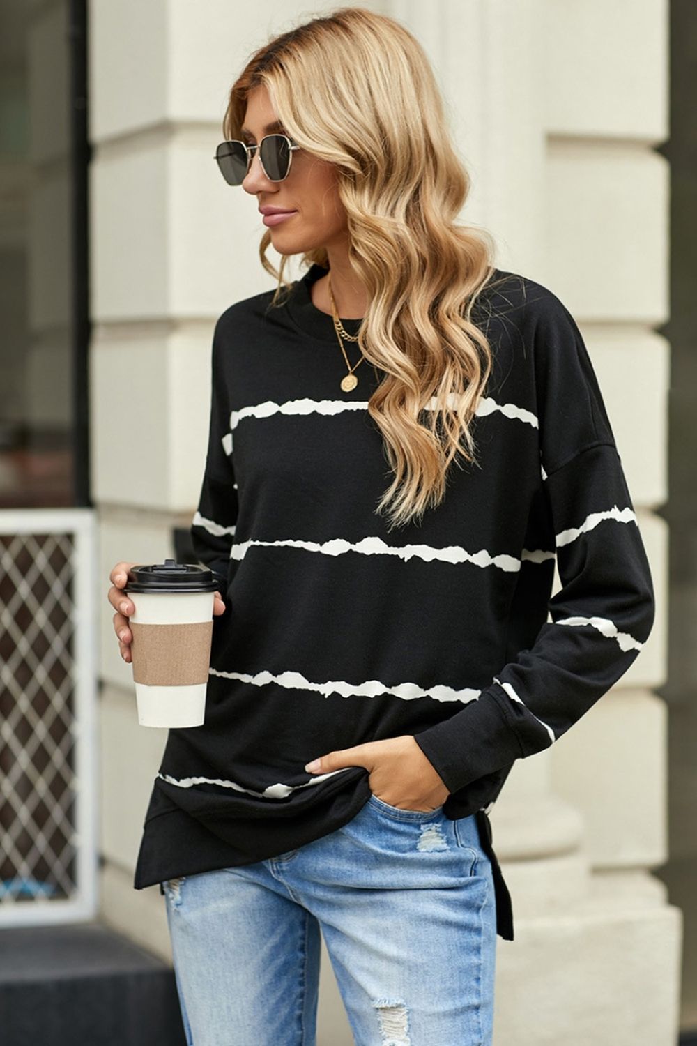 Hoodless Striped Printed Sweatshirt