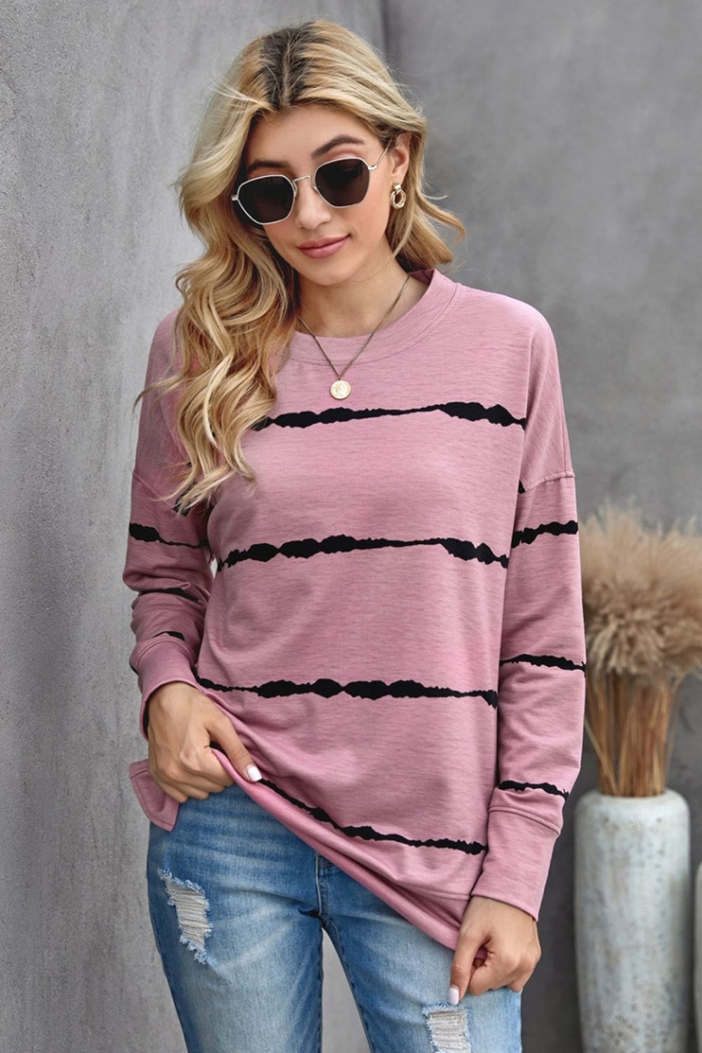 Hoodless Striped Printed Sweatshirt
