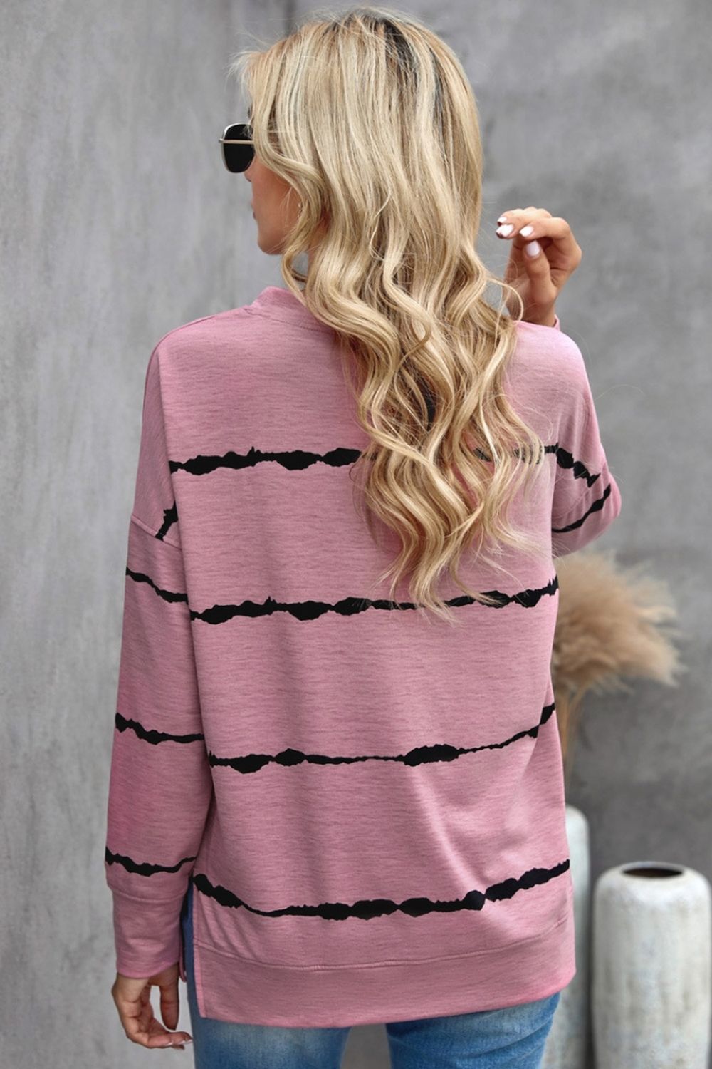 Hoodless Striped Printed Sweatshirt