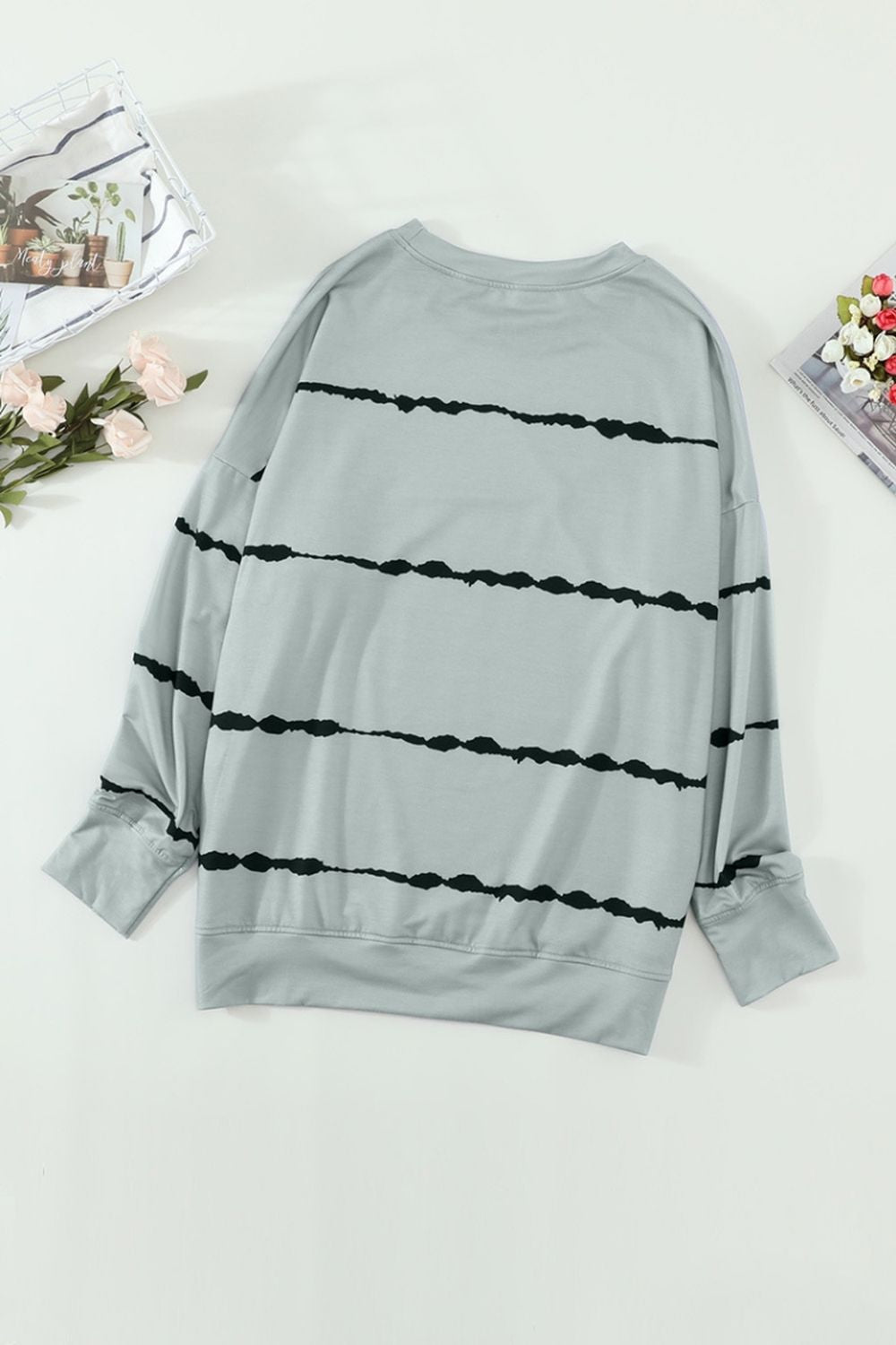 Hoodless Striped Printed Sweatshirt
