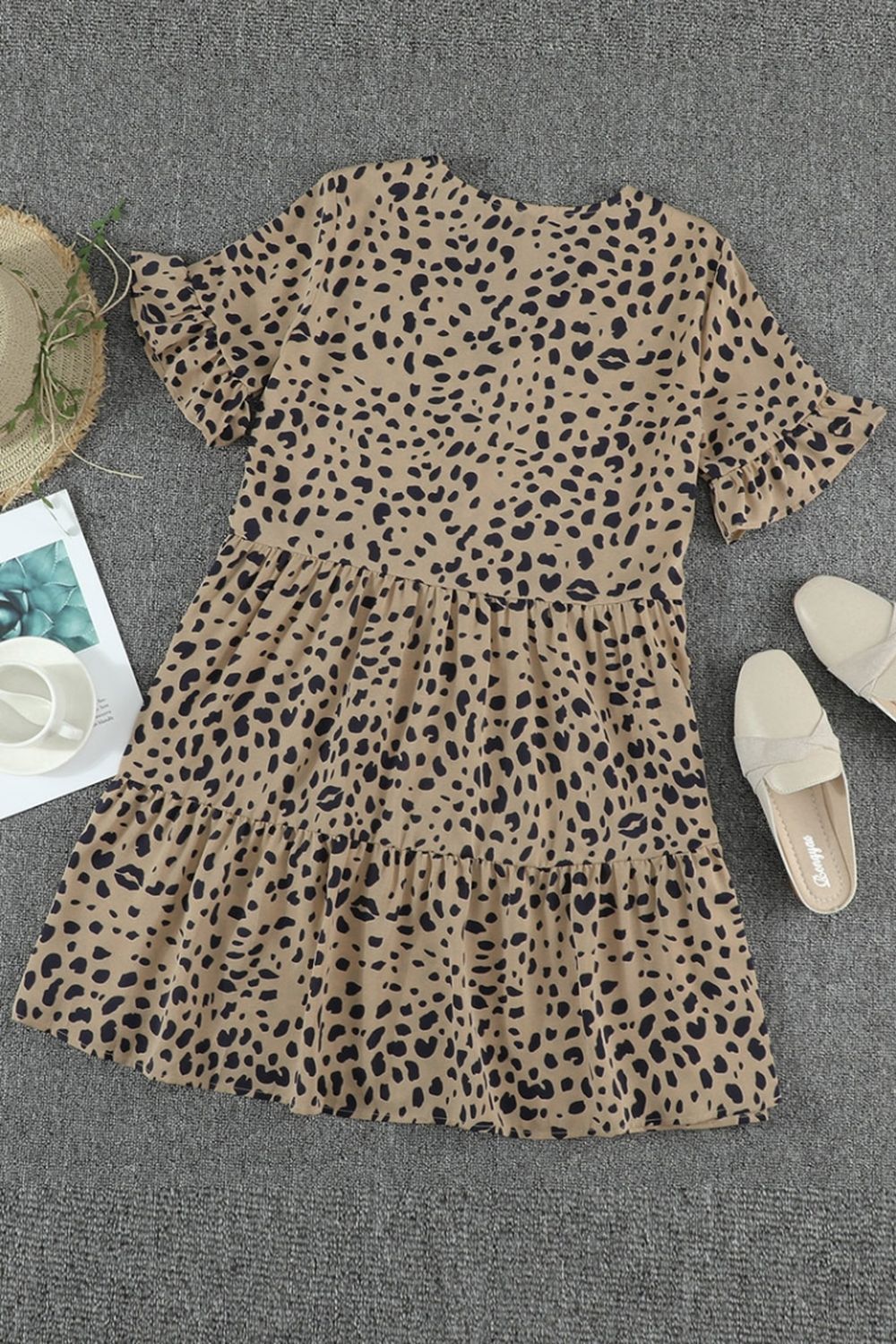 Ruffled Leopard Print Button Dress - Fashionpara