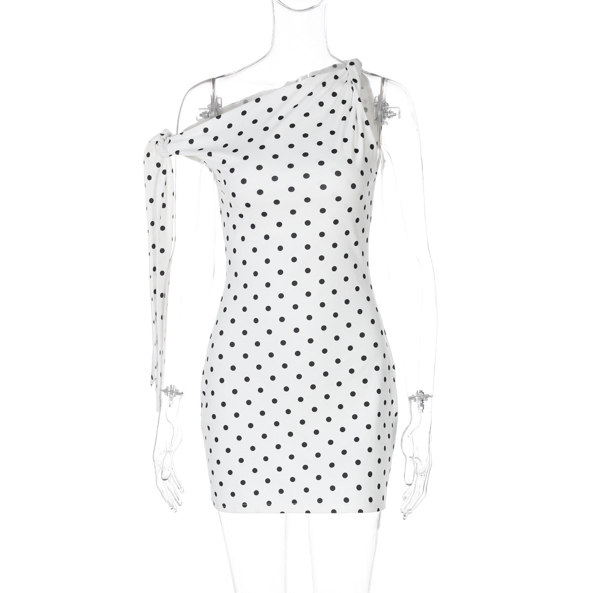 Polka Dot One-Shoulder Long-Sleeve Mini Dress 14