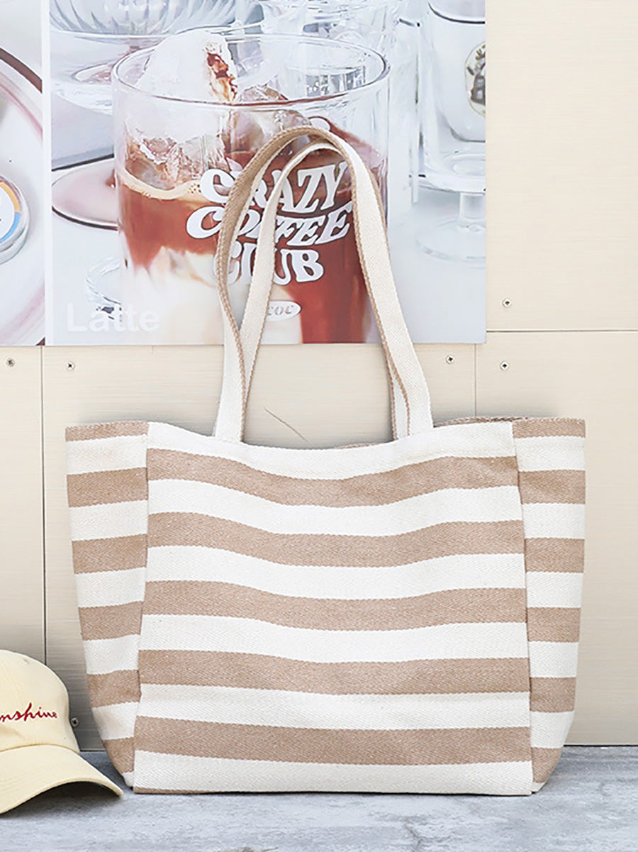 Casual Stripe Canvas Large Capacity Shoulder Bag