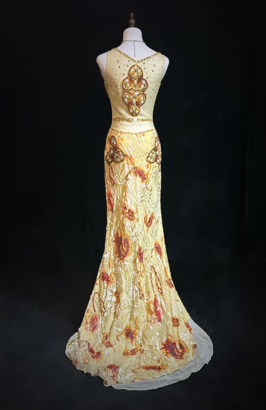 Gorgeous Yellow Spaghetti Straps Satin Beaded Mermaid Party Dress Long Prom Gown D1322