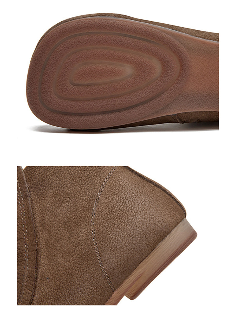 Winter Leather SPliced Zipper Low Heel Boots