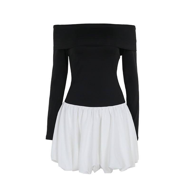 Off-Shoulder Long-Sleeve Bubble Hem Mini Dress 13