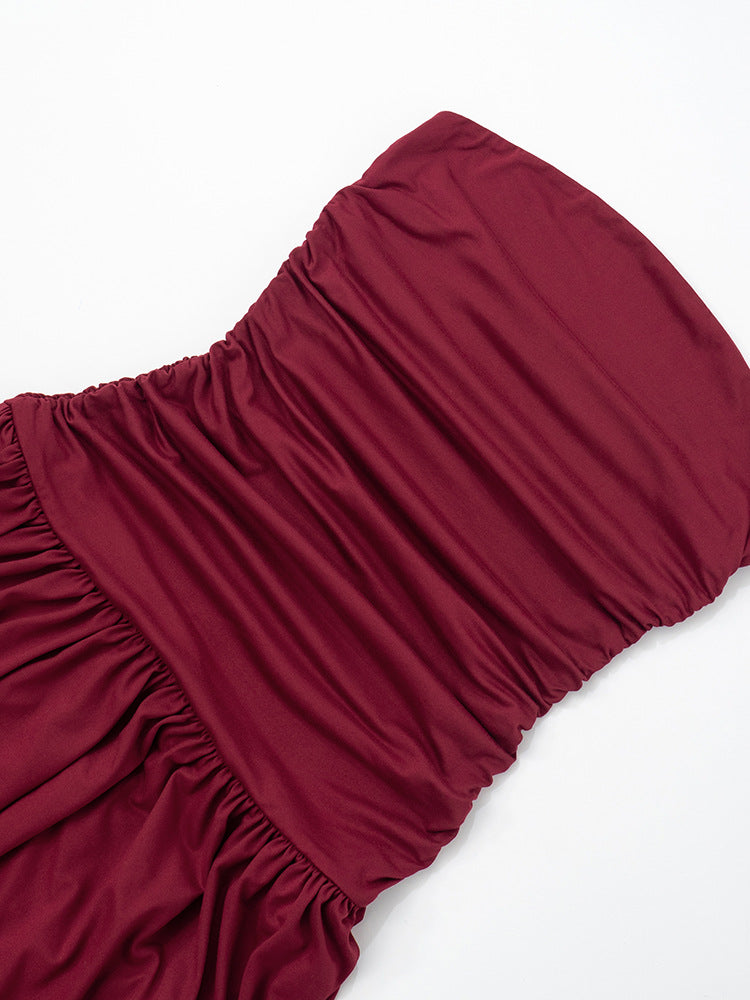 Strapless Ruched Bodice Drop Waist Maxi Dress 13