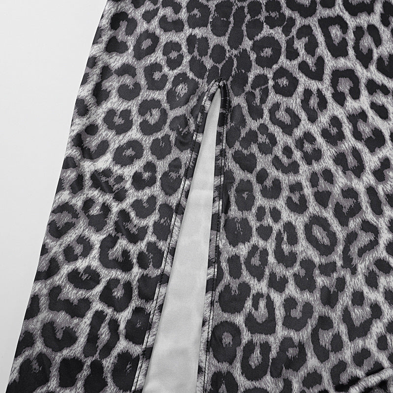Leopard Print Strapless High-Slit Bodycon Maxi Dress 12