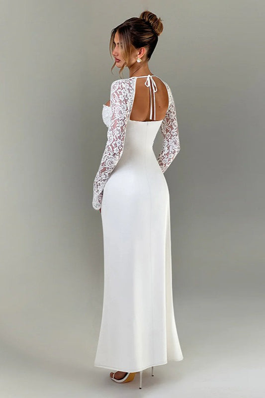 Lace Long Sleeve Sweetheart Neck Tie Front Bustier Maxi Gown - View 4