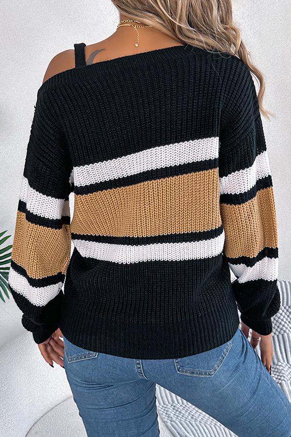 Lady Rin Striped Knitted Sweater with Metal Buckle Detail