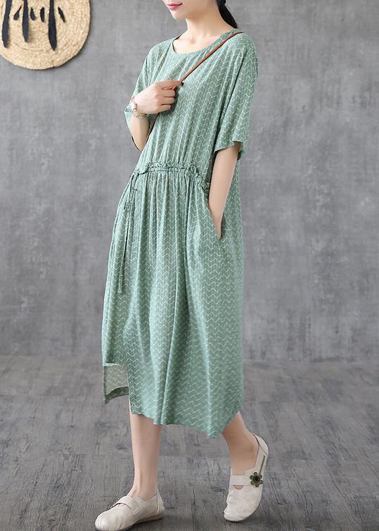 Round Neck Short Sleeve Elastic Waist Ruffle Detail Midi Dress - View 4