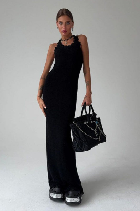 Distressed Slim Tank Top Knit Bodycon Maxi Sweater Dress