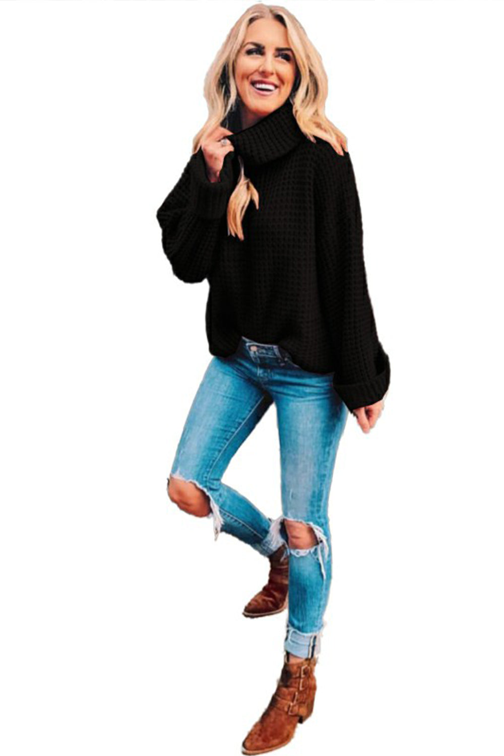 RadyRin Loose High Neck Sweater for Effortless Style