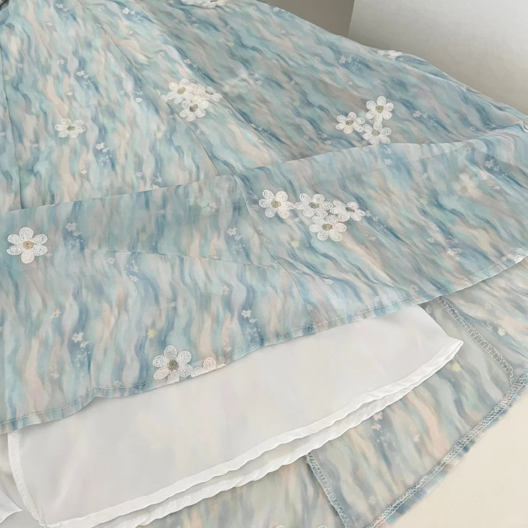 Sweet Blue And White Gradient A-line Halter Neck Chiffon Long Prom Dress Evening Dress P4014