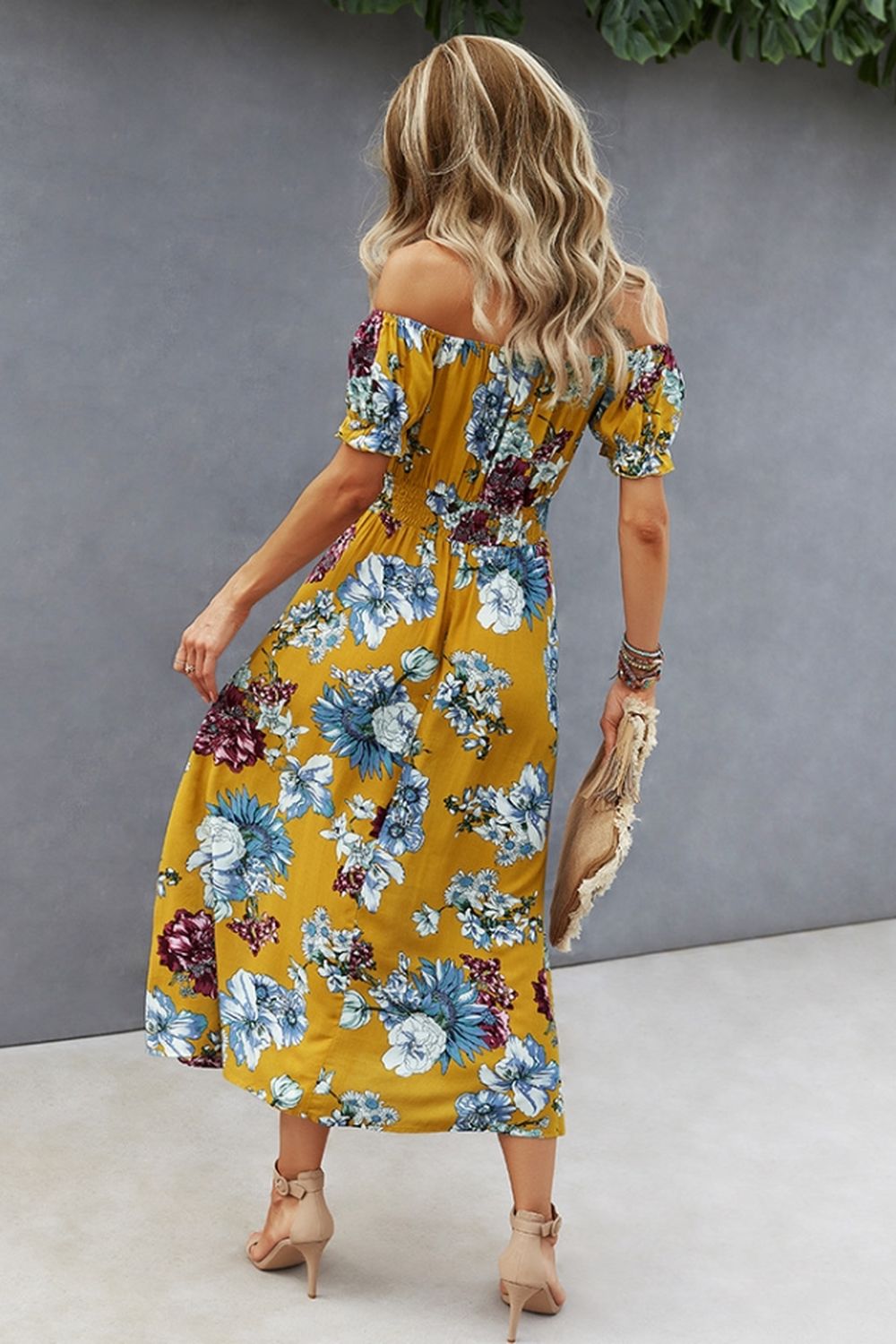 Off-Shoulder Print Big Swing Dress - Fashionpara