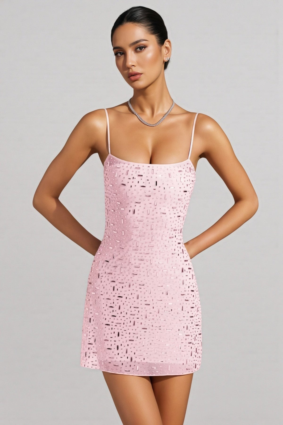 Sequin Embellished Spaghetti Strap Scoop Neck Bodycon Mini Dress