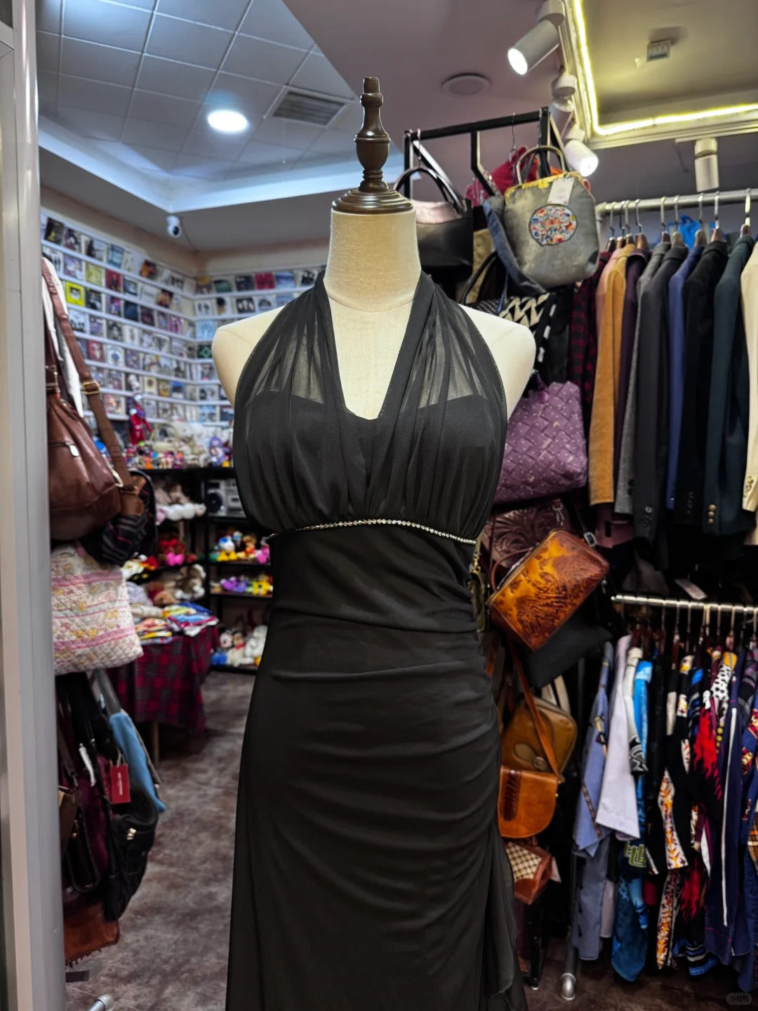 Elegant Black Mermaid Halter Neck Chiffon Long Prom Dress Evening Dress P4143