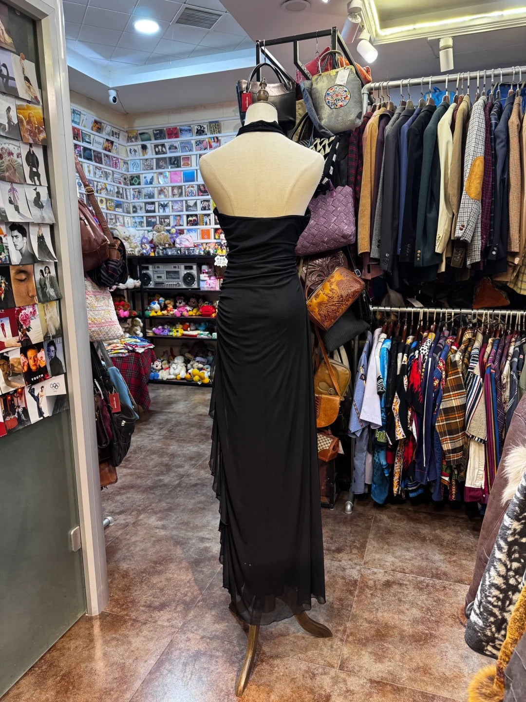 Elegant Black Mermaid Halter Neck Chiffon Long Prom Dress Evening Dress P4143