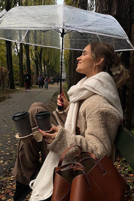 Lapel Collar Zip Up Fleece Coat - Fashionpara