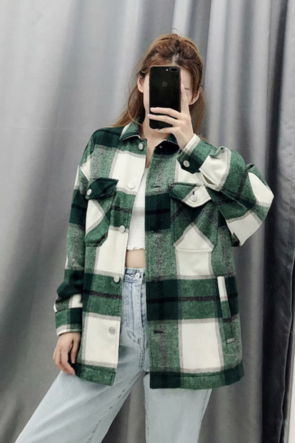Stylish Flannel Plaid Coat with Loose Fit for Comfort