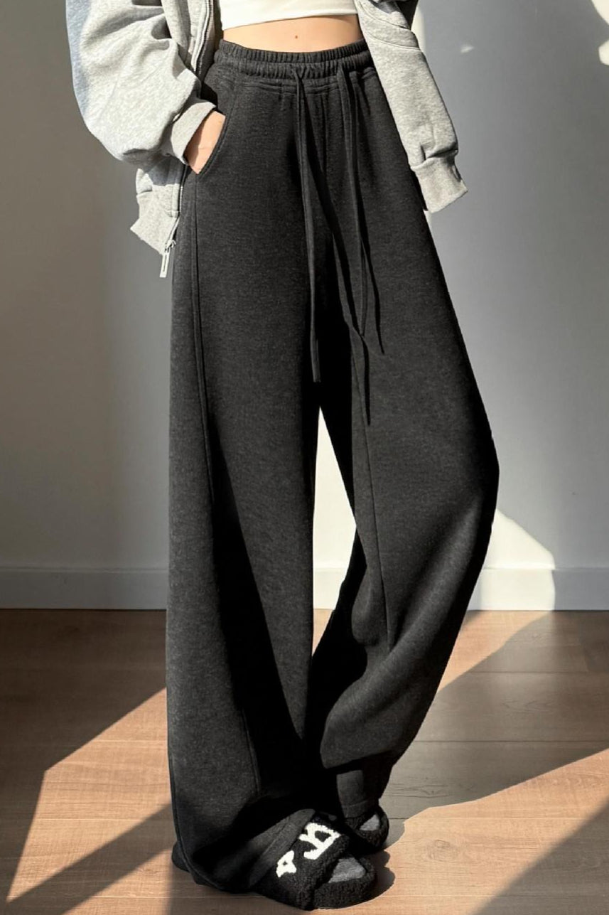 Solid Plush Wool Curved Knit Pants