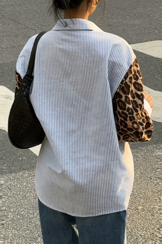 Street Style Leopard Stripe Casual Blouse