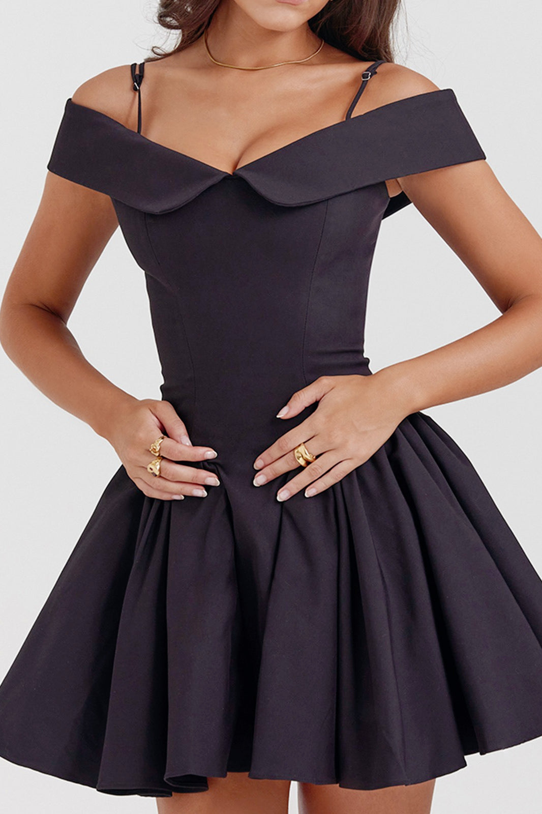 Satin Off-Shoulder Drop-Waist Ruffle Mini Dress