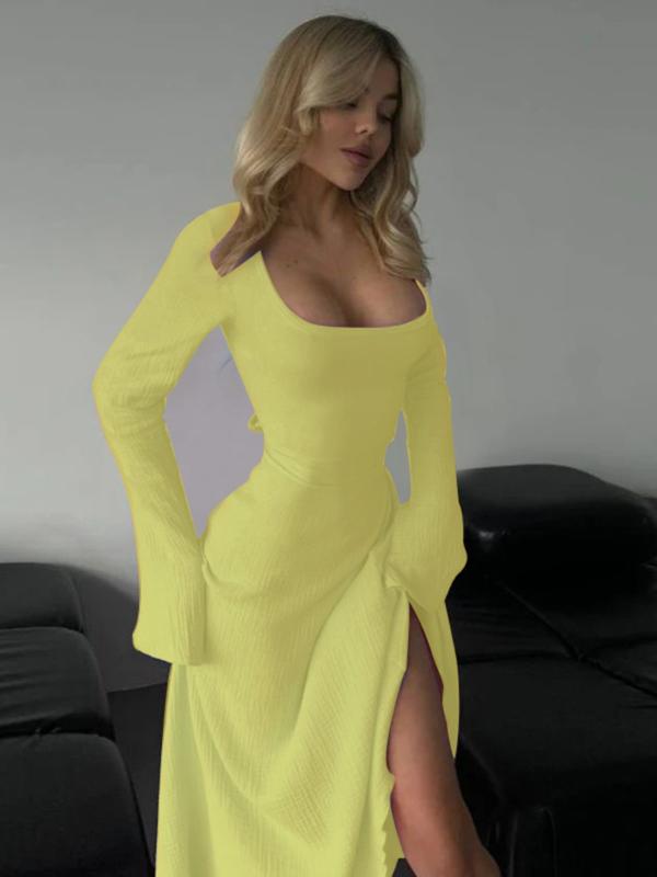 Square Neck Flare Sleeve Fit and Flare Midi Dress 8