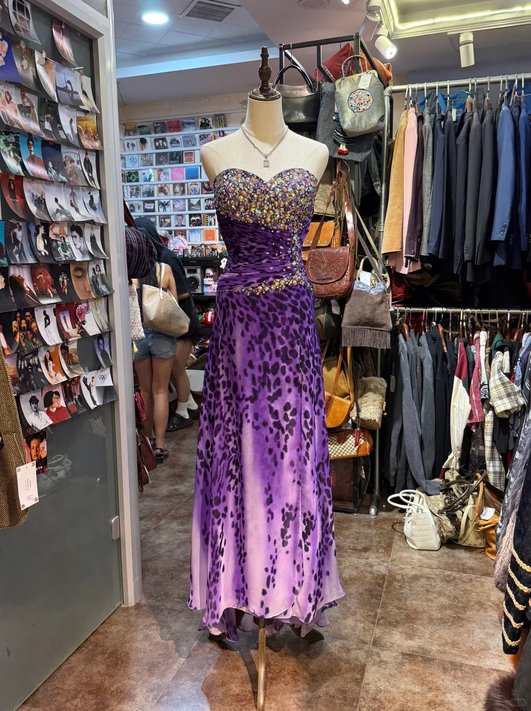 Wild Purple And Black Leopard Print Mermaid Strapless Chiffon Long Prom Dress Evening Dress P4149