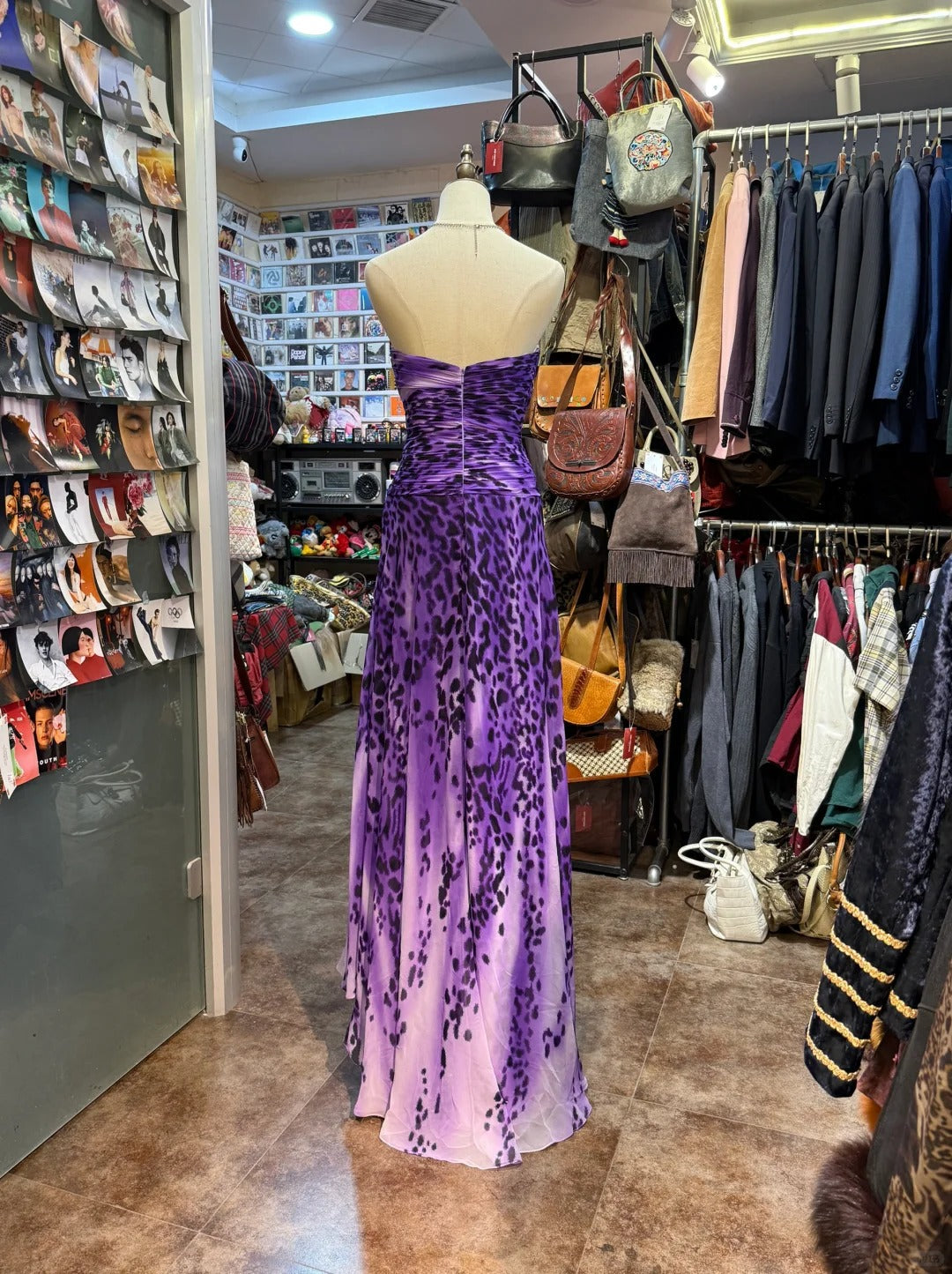 Wild Purple And Black Leopard Print Mermaid Strapless Chiffon Long Prom Dress Evening Dress P4149