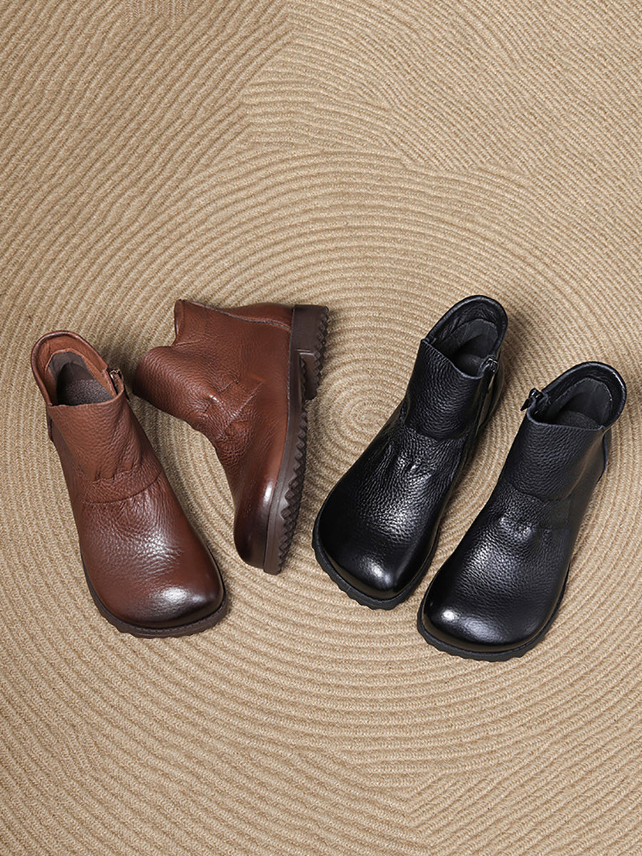 Vintage Genuine Leather Low Heel Boots