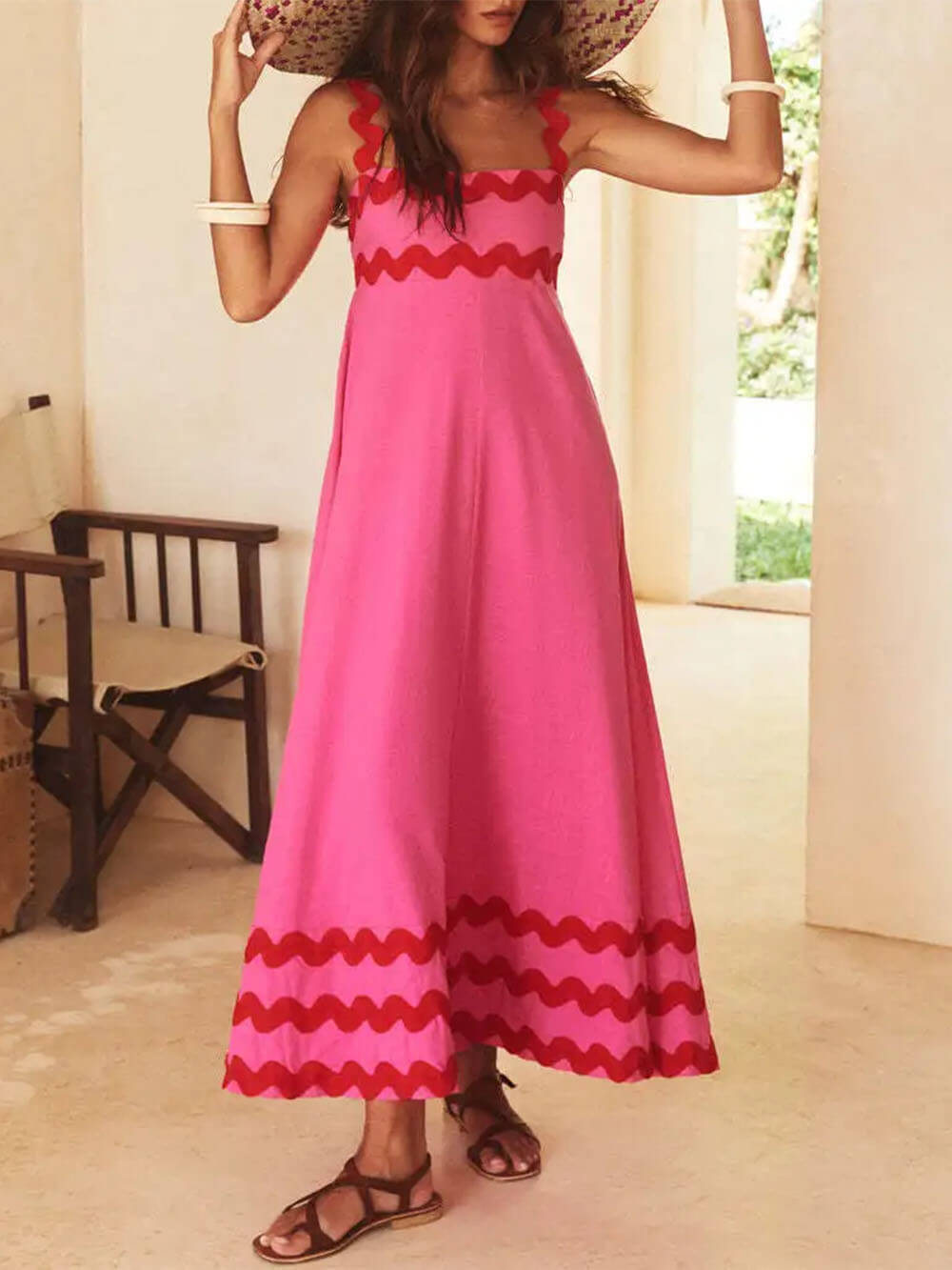 Square Neck Strap Maxi Dress - Fashionpara