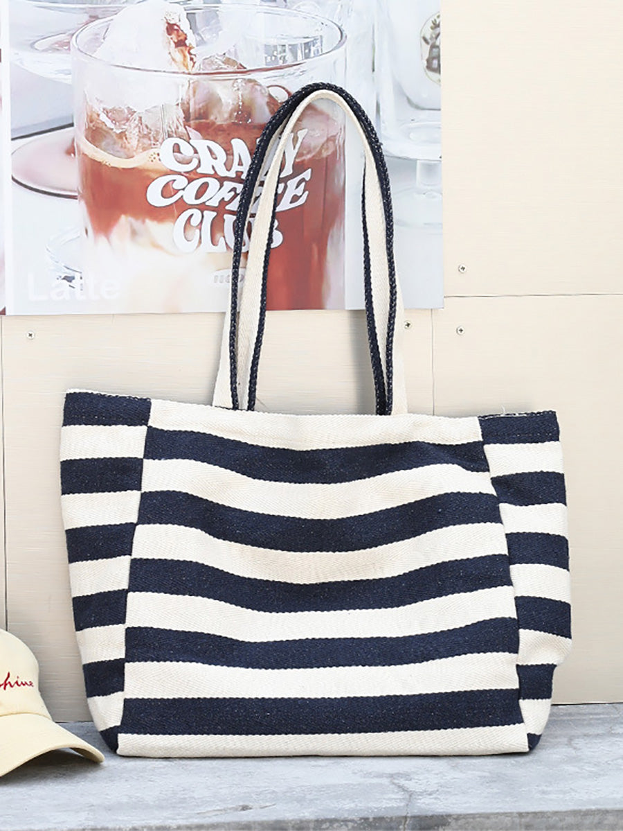 Casual Stripe Canvas Large Capacity Shoulder Bag