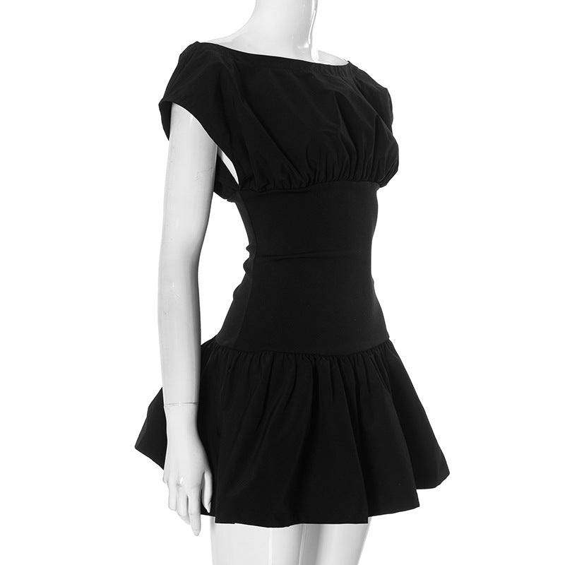 Bateau Neck Cap Sleeve Drop Waist Flared Mini Dress 13