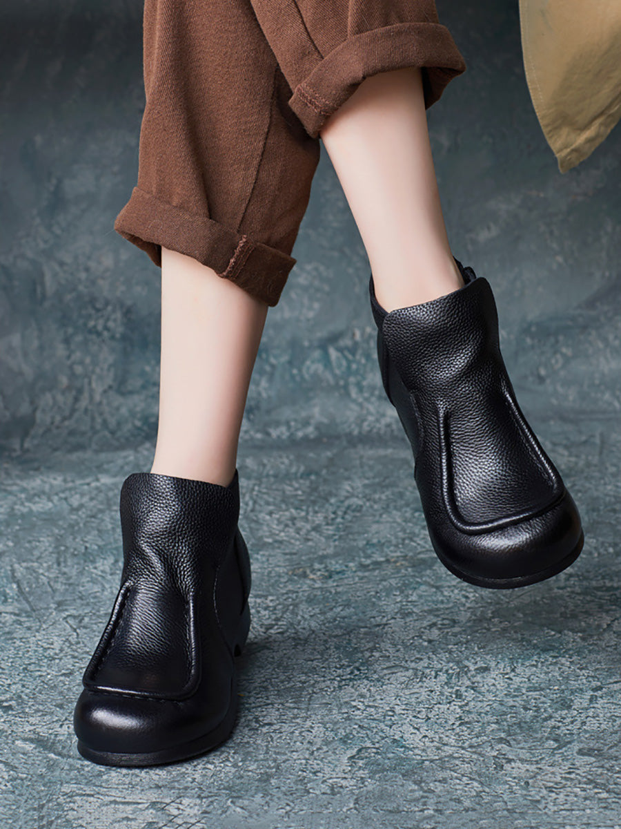Autumn Soft Leather Zipper Low Heel Ankle Boots