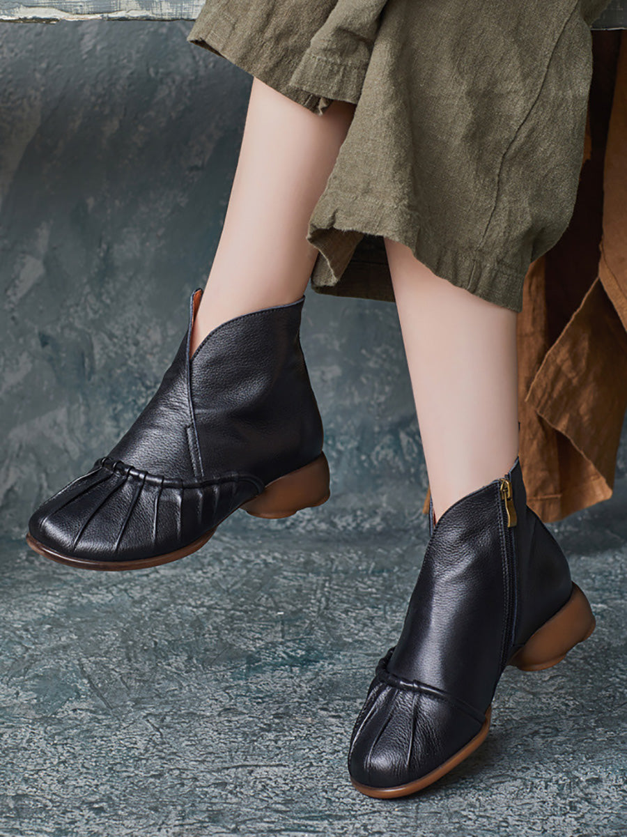 Vintage Autumn Shirred Low Heel Ankle Boots