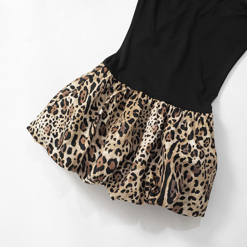 Leopard Print Strapless Puffball Hem Drop-Waist Mini Dress 14