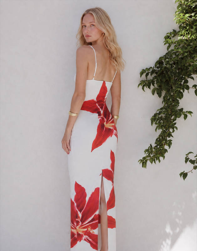 Floral Print Scoop Neck Spaghetti Strap Bodycon Maxi Dress