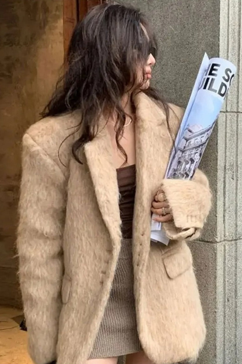 Long Sleeve Faux Fur Blazer