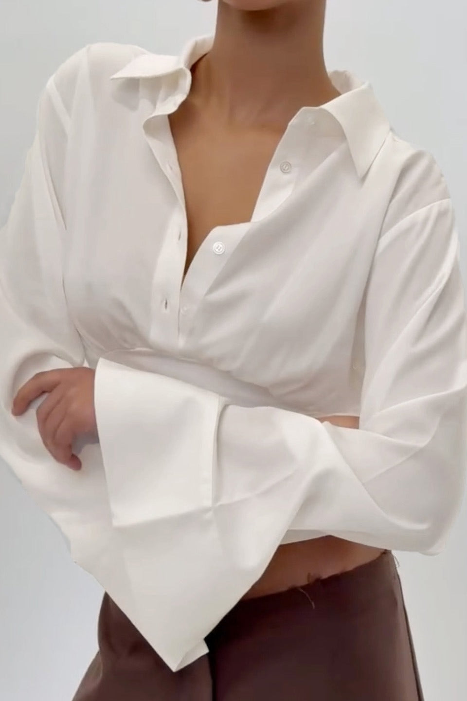 Sleeve Panel Solid Polo Blouse