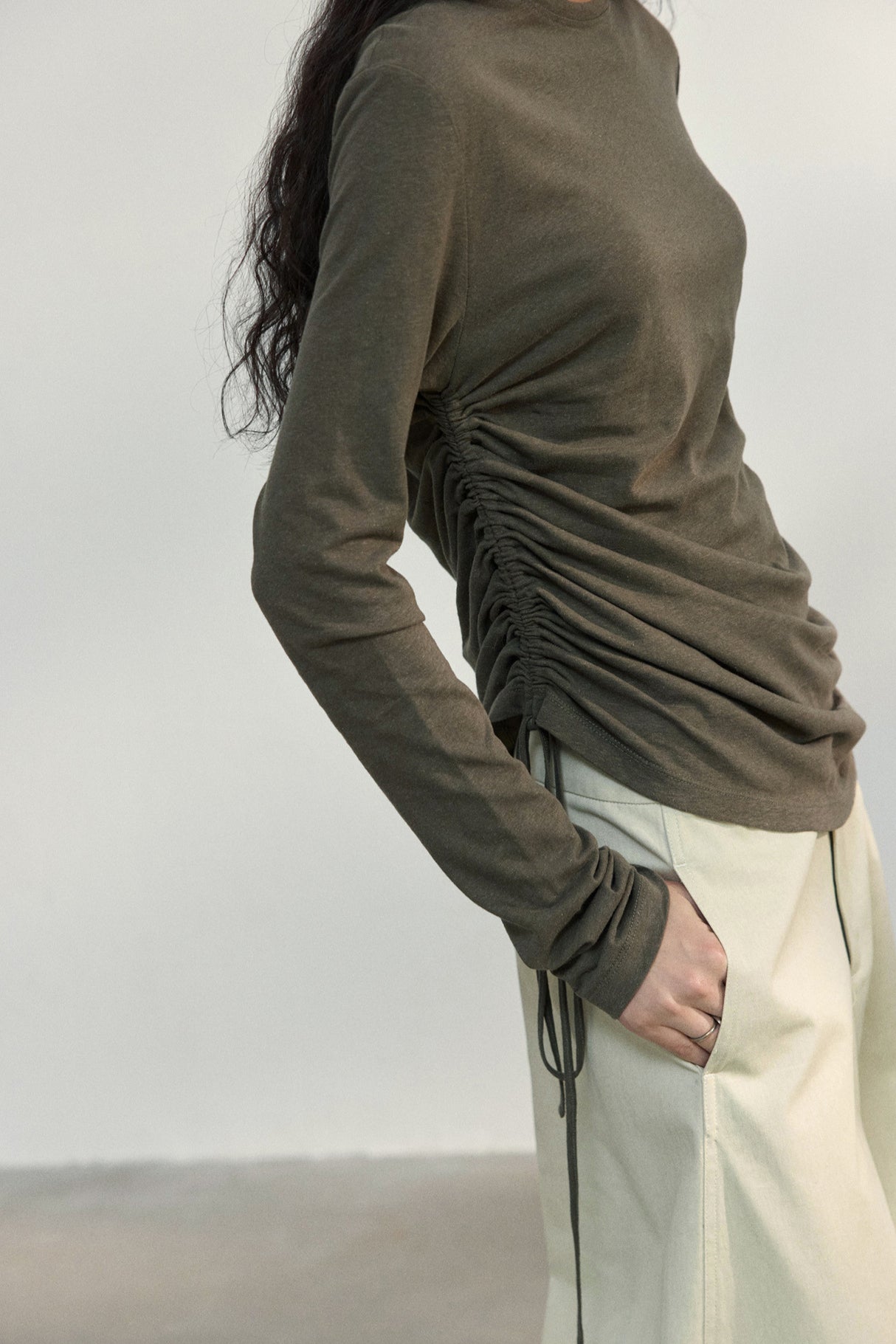 PrincessAce Textured Pleated Cotton Linen Knit Sweater