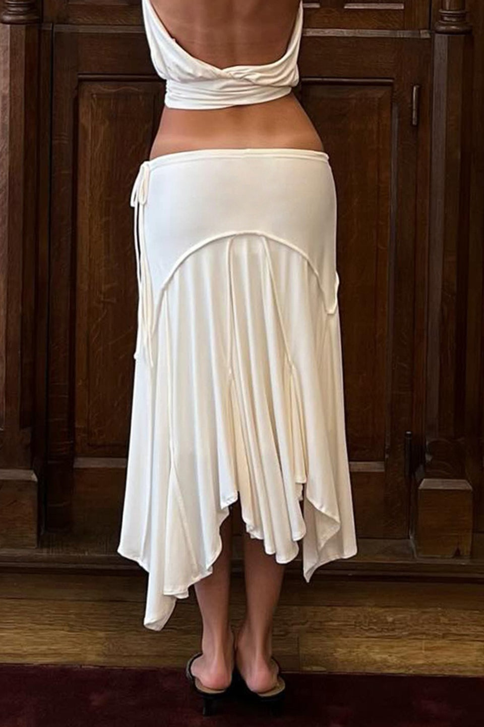 Pleated Asymmetric Midi Skirt