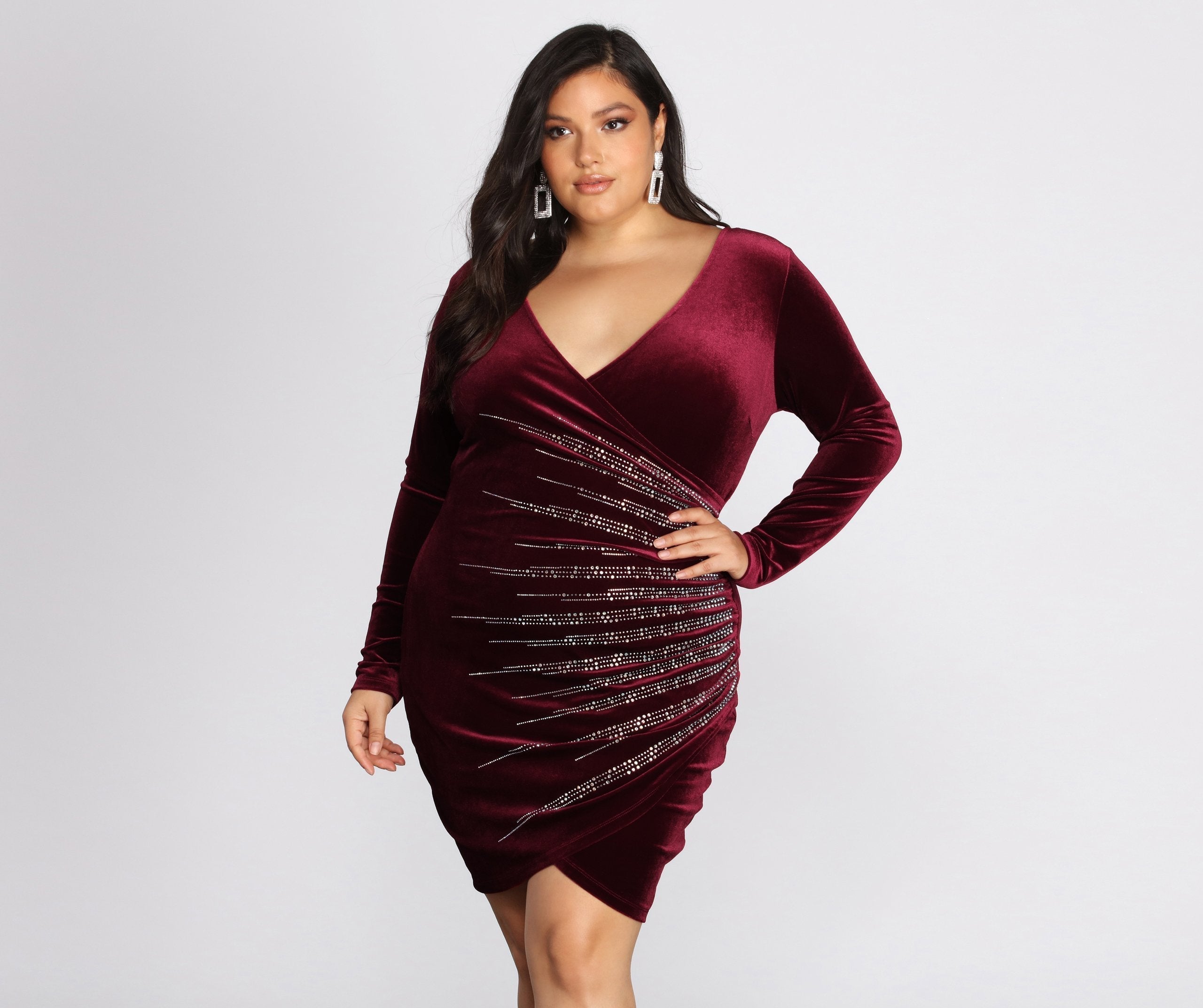 Plus Samantha Wrap Heat Stone Dress - Fashionpara