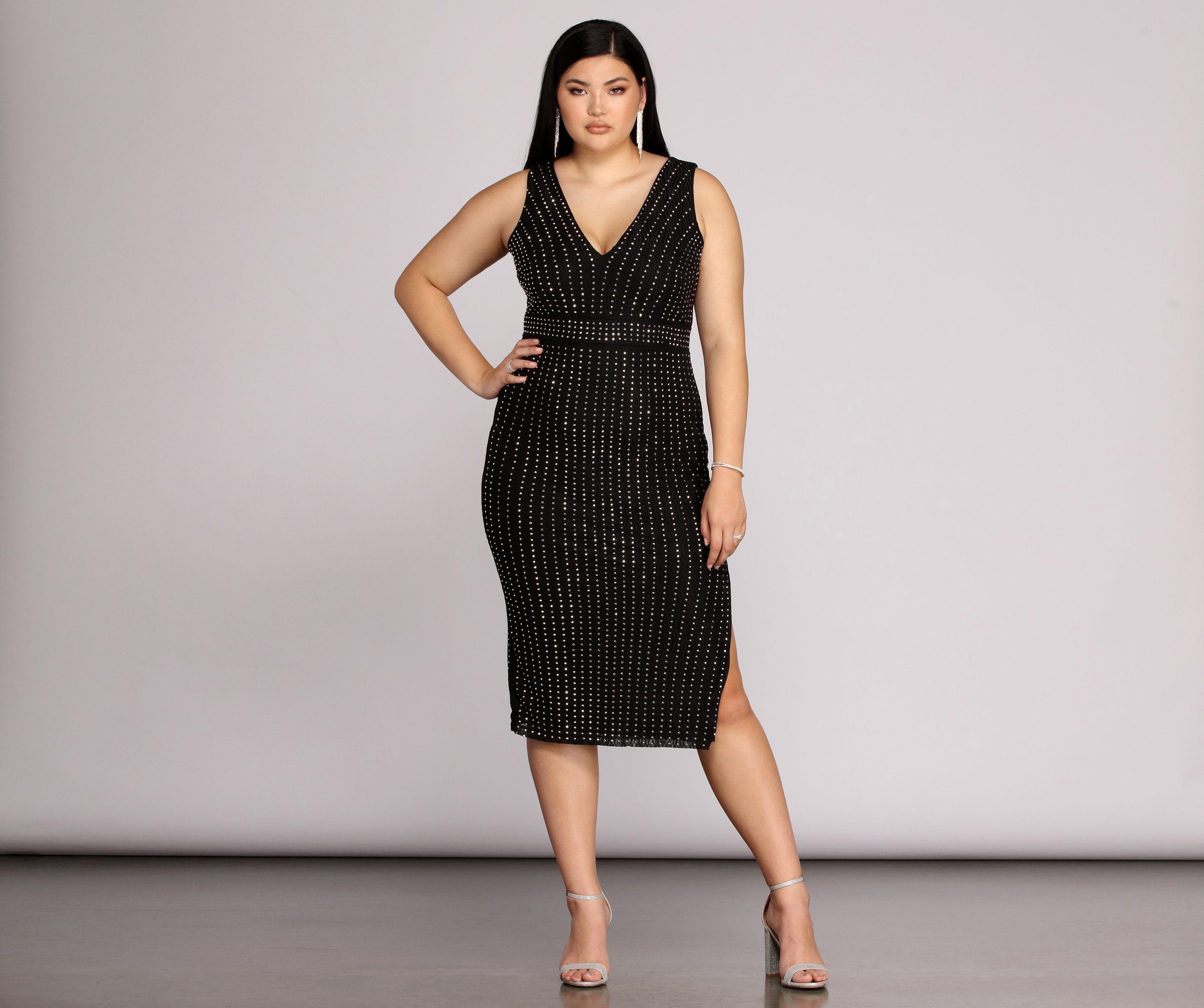 Plus Arielle Heat Stone Midi Dress - Fashionpara