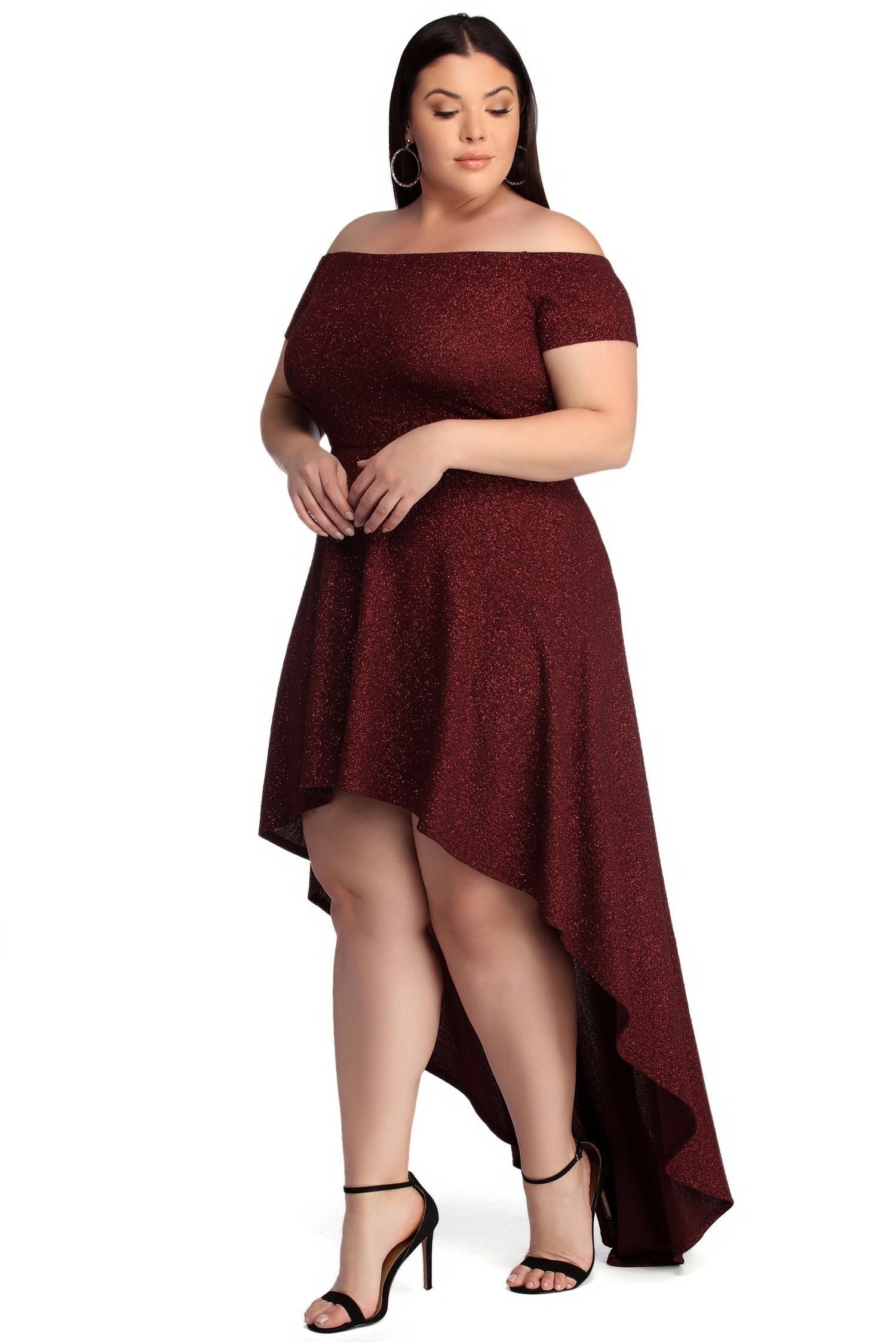 Plus Penelope Glitter Formal High Low Dress - Fashionpara
