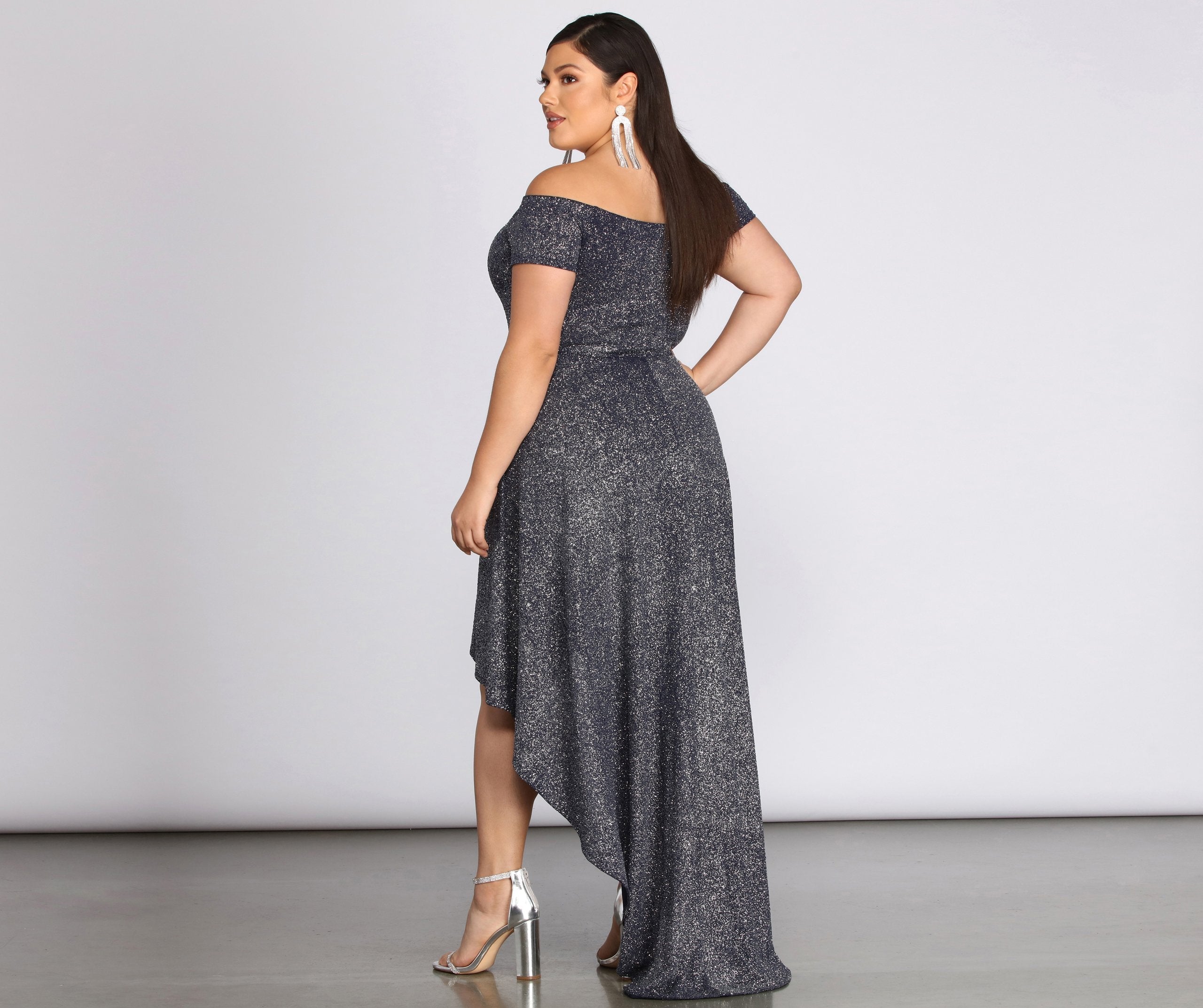 Plus Penelope Glitter Formal High Low Dress - Fashionpara